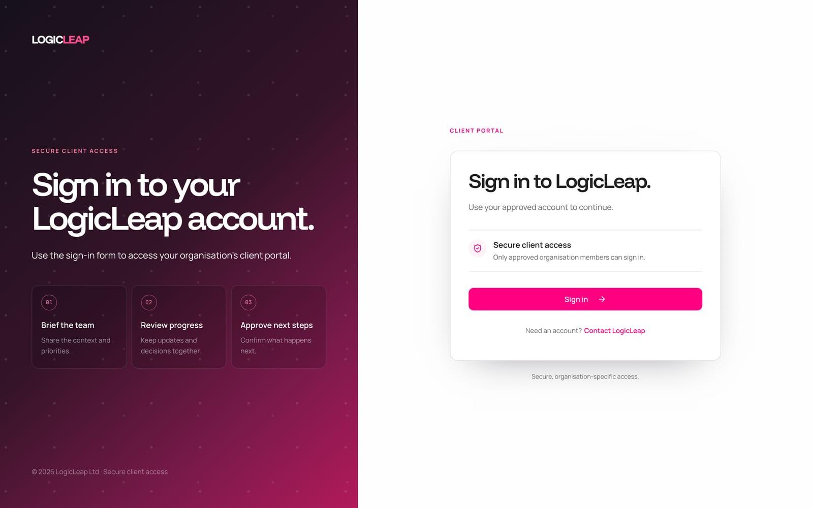 The LogicLeap Portal, the client platform LogicLeap built and runs