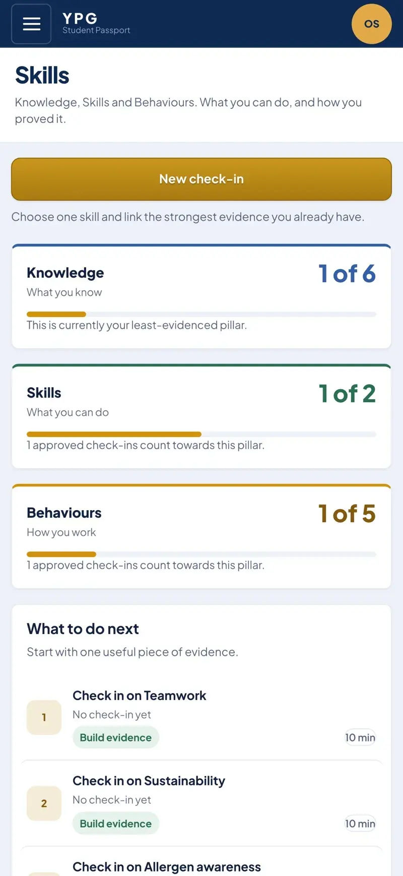 YPG Go skills check-in
